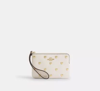 Corner Zip Wristlet In Signature Leather With Heart Charm