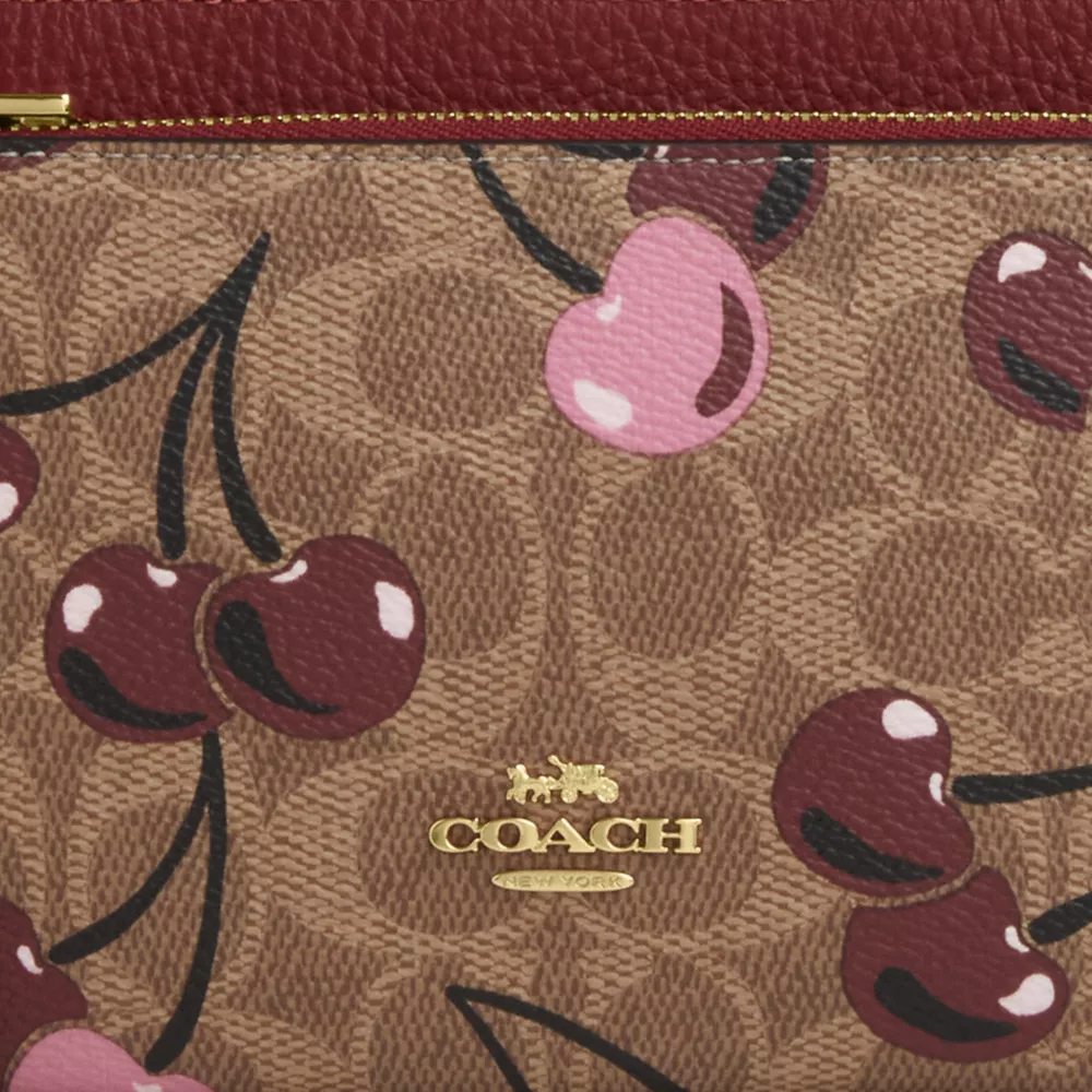 Double Zip Wallet In Signature Canvas With Cherry Print