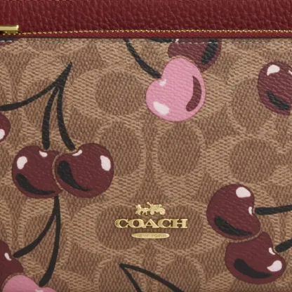 Double Zip Wallet In Signature Canvas With Cherry Print