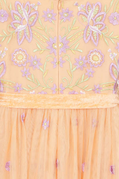 Almond Floral Embroidered Maxi Dress