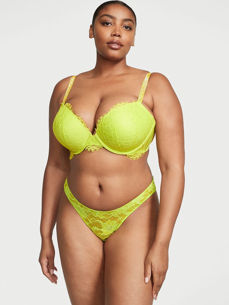 Shine Strap Cutout Lace Brazilian Panty