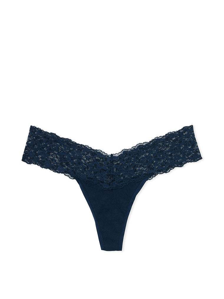 Shimmer Lace Waist Cotton Thong Panty
