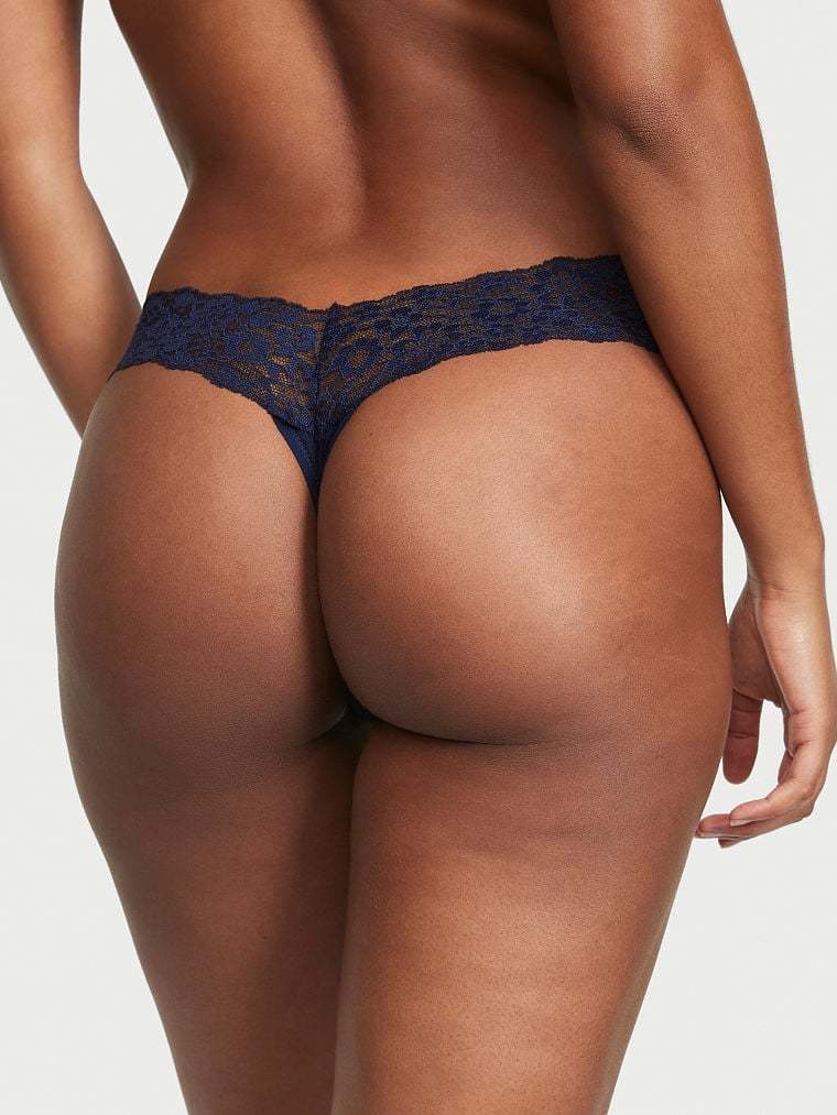 Shimmer Lace Waist Cotton Thong Panty
