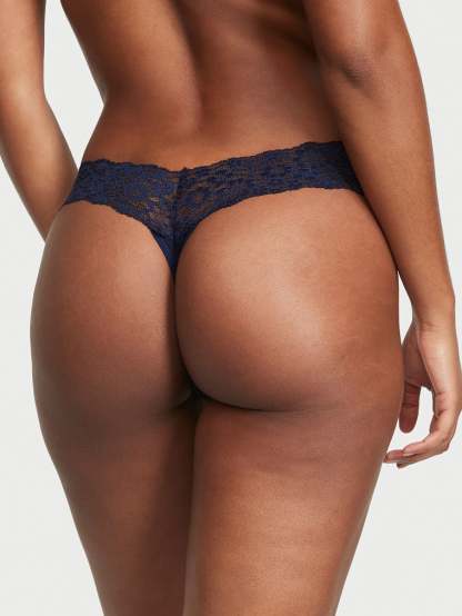 Shimmer Lace Waist Cotton Thong Panty
