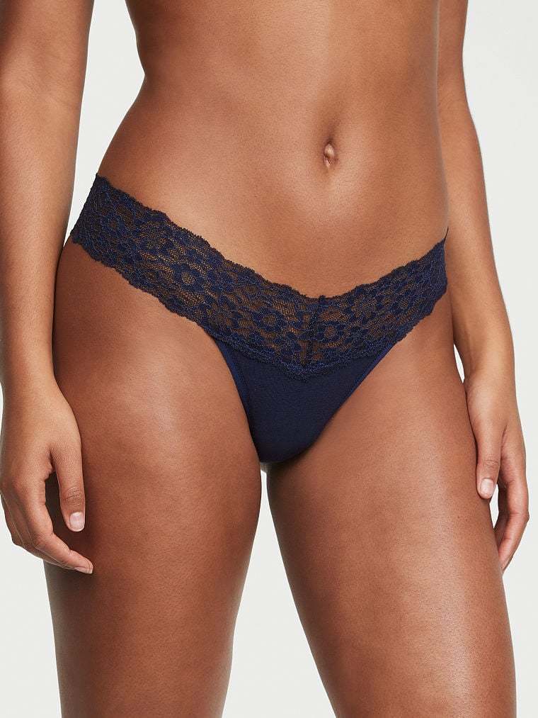 Shimmer Lace Waist Cotton Thong Panty