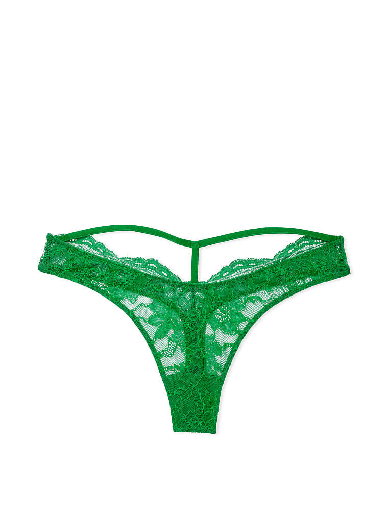 Shine Strap Cutout Back Lace Thong Panty