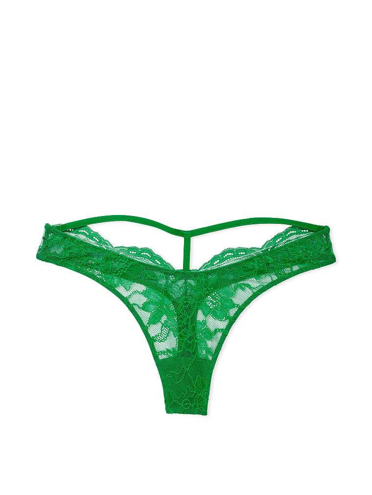Shine Strap Cutout Back Lace Thong Panty