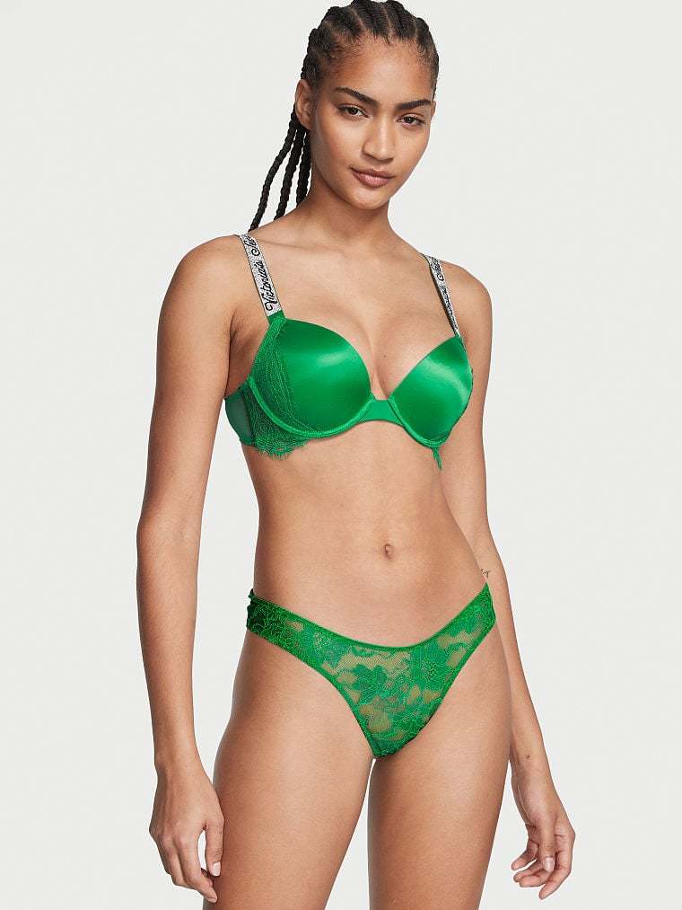 Shine Strap Cutout Back Lace Thong Panty
