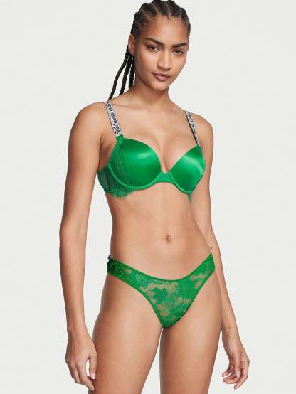 Shine Strap Cutout Back Lace Thong Panty