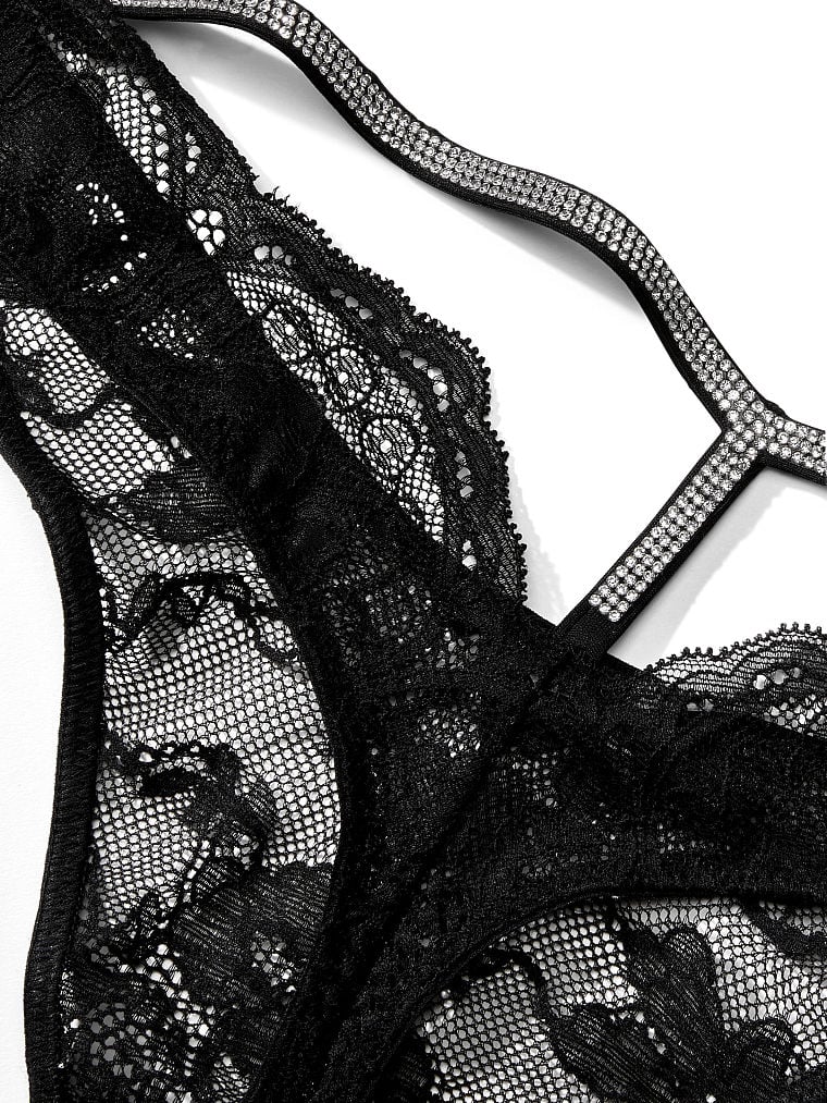 Shine Strap Cutout Back Lace Thong Panty