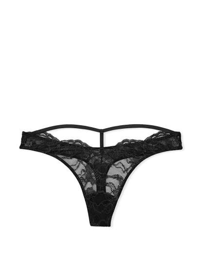 Shine Strap Cutout Back Lace Thong Panty