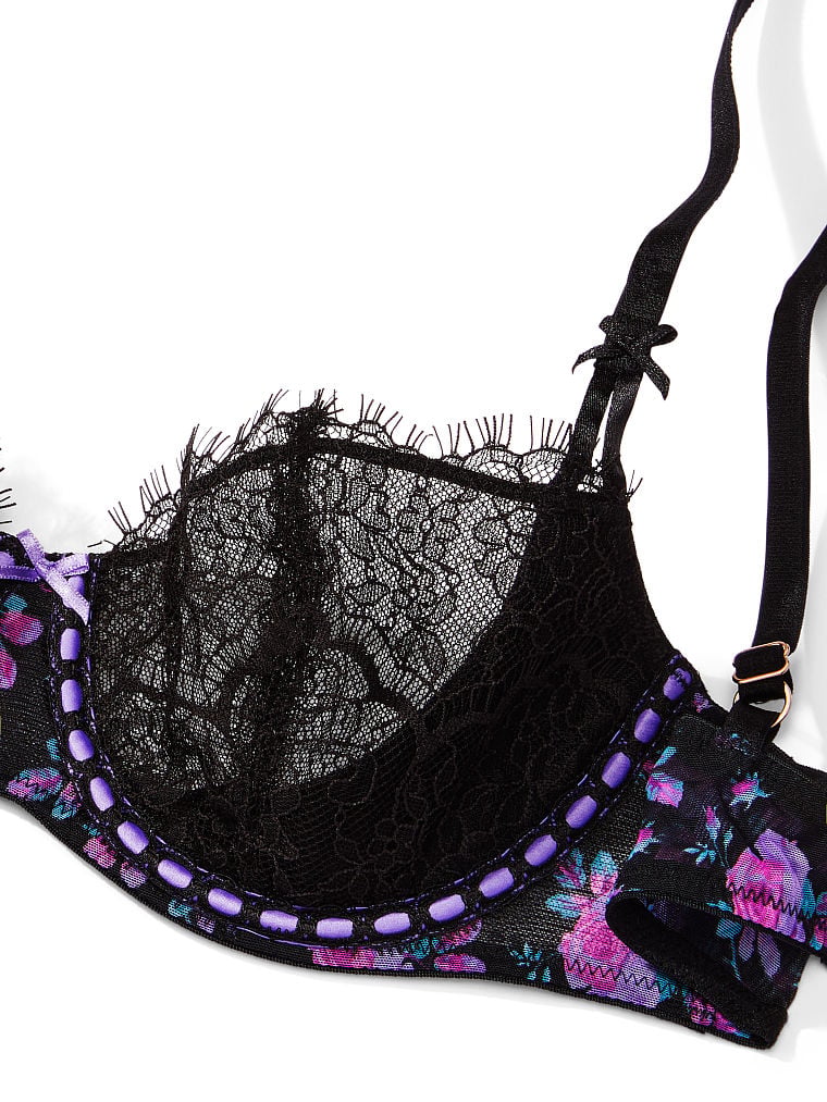 Wicked Unlined Ribbon Slot Lace Balconette Bra
