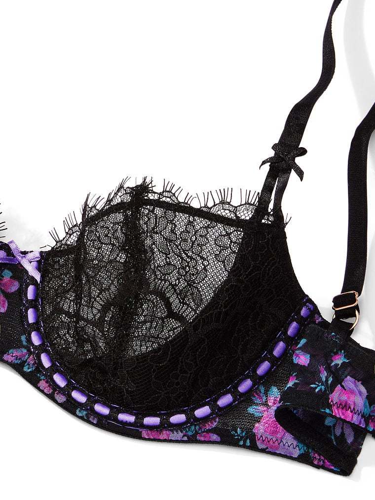 Wicked Unlined Ribbon Slot Lace Balconette Bra