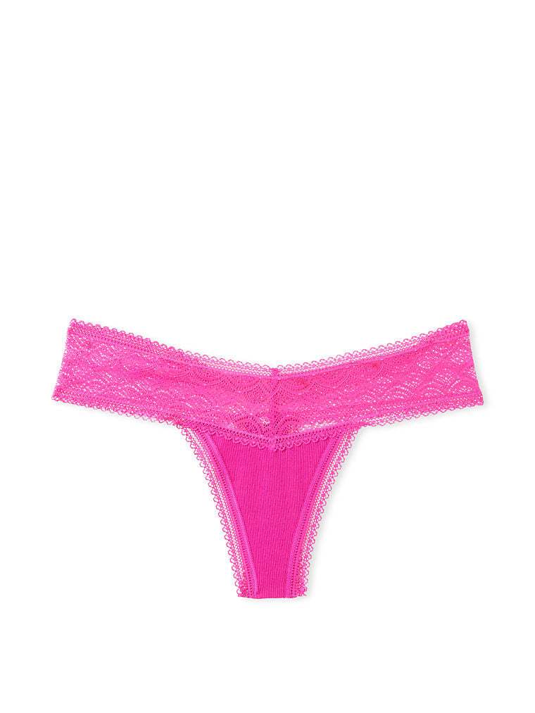Shimmer Lace Waist Cotton Thong Panty