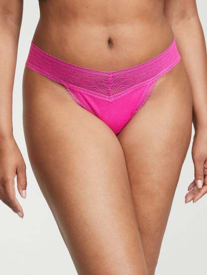 Shimmer Lace Waist Cotton Thong Panty