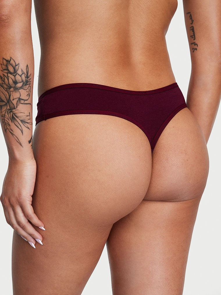 Logo Cotton Waffle Thong Panty