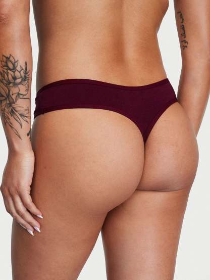 Logo Cotton Waffle Thong Panty