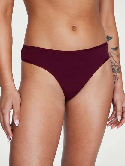 Logo Cotton Waffle Thong Panty