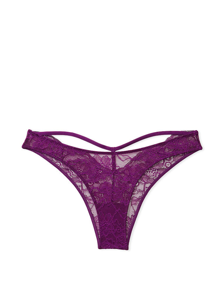Shine Strap Cutout Lace Brazilian Panty