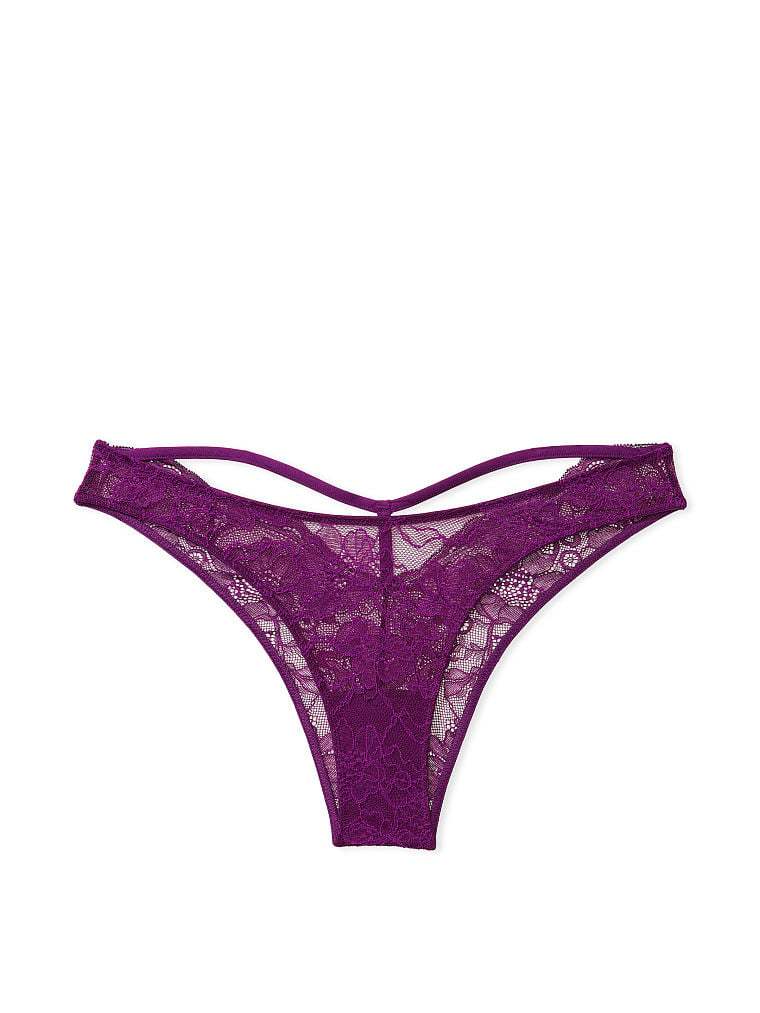 Shine Strap Cutout Lace Brazilian Panty