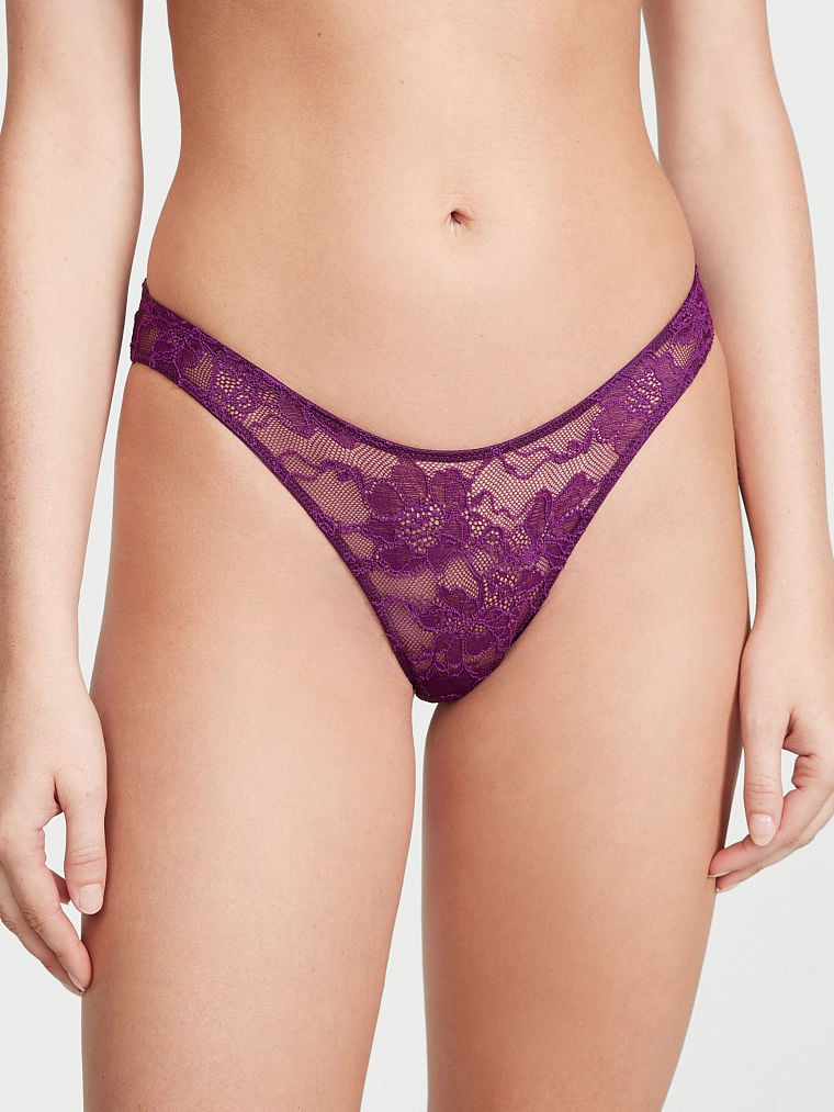 Shine Strap Cutout Lace Brazilian Panty