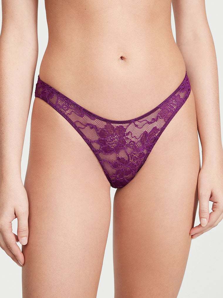 Shine Strap Cutout Lace Brazilian Panty