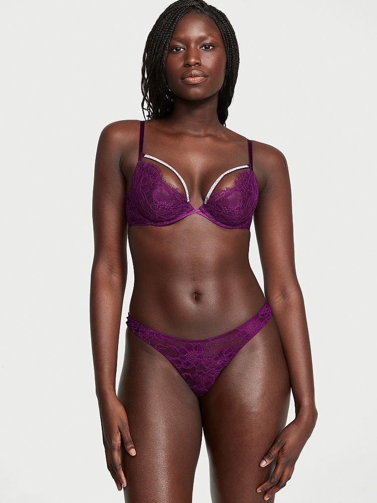 Shine Strap Cutout Lace Brazilian Panty