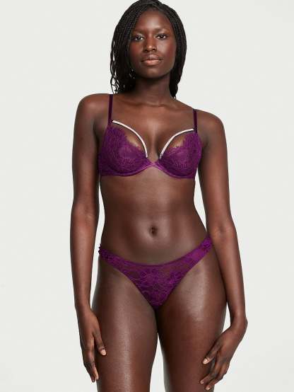 Shine Strap Cutout Lace Brazilian Panty