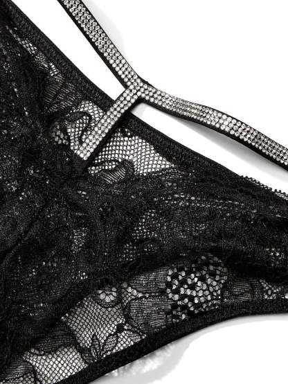 Shine Strap Cutout Lace Brazilian Panty