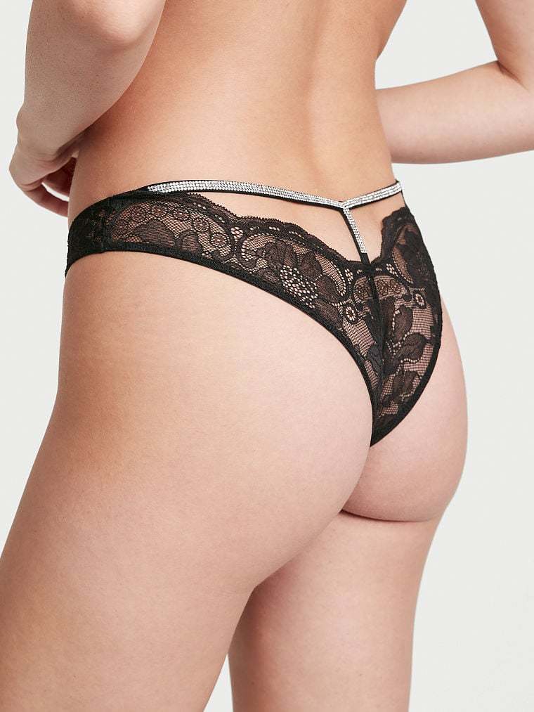 Shine Strap Cutout Lace Brazilian Panty
