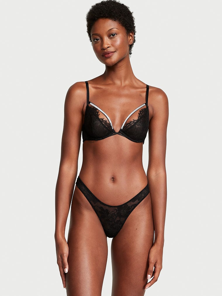 Shine Strap Cutout Lace Brazilian Panty
