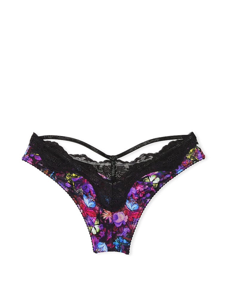 Shine Strap Cutout Lace Brazilian Panty
