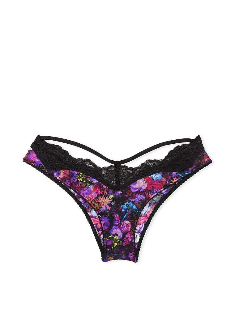 Shine Strap Cutout Lace Brazilian Panty