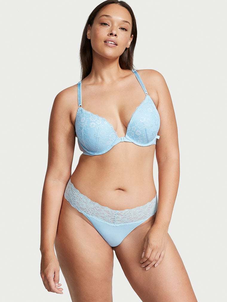 Shimmer Lace Waist Cotton Thong Panty