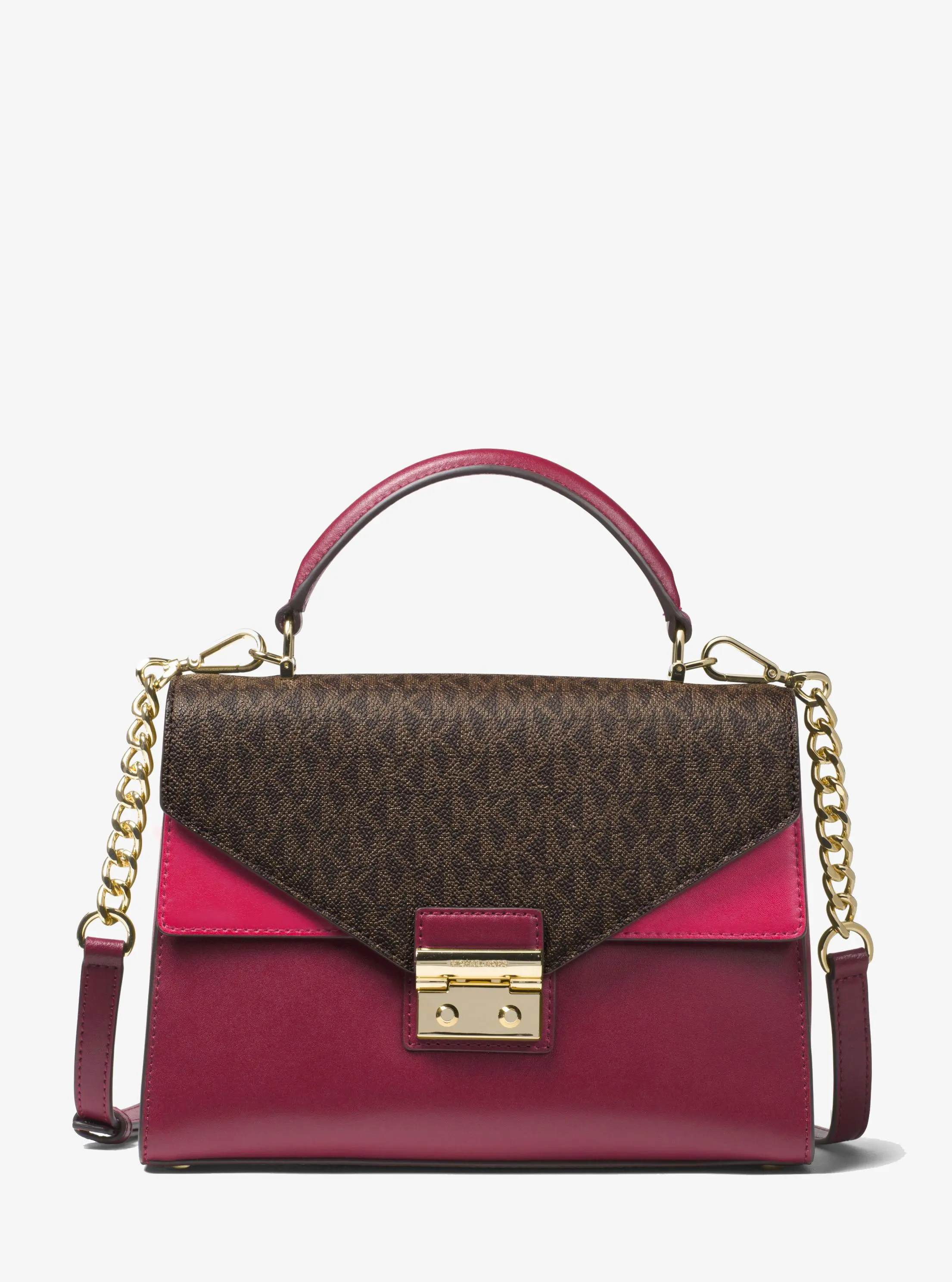 Sloan medium leather shoulder bag - Brown/mulberry red/cranberry red