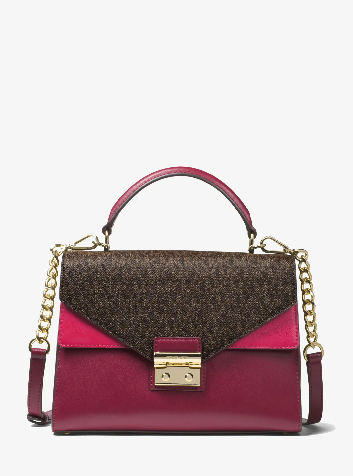 Sloan medium leather shoulder bag - Brown/mulberry red/cranberry red