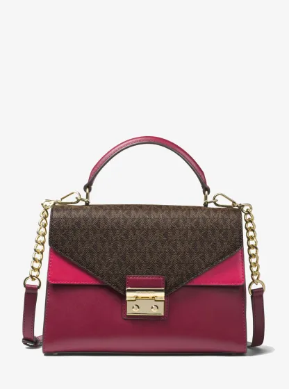 Sloan medium leather shoulder bag - Brown/mulberry red/cranberry red