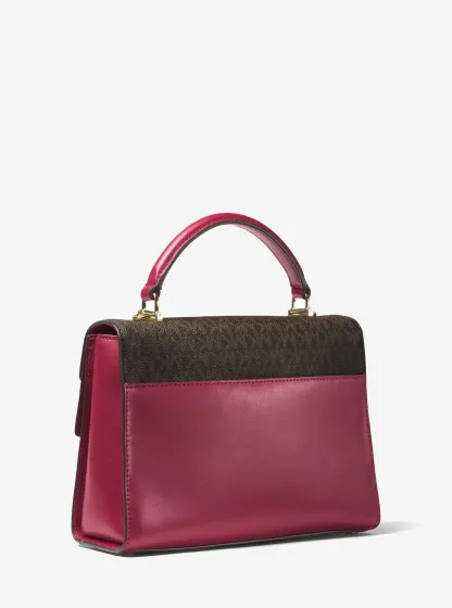 Sloan medium leather shoulder bag - Brown/mulberry red/cranberry red