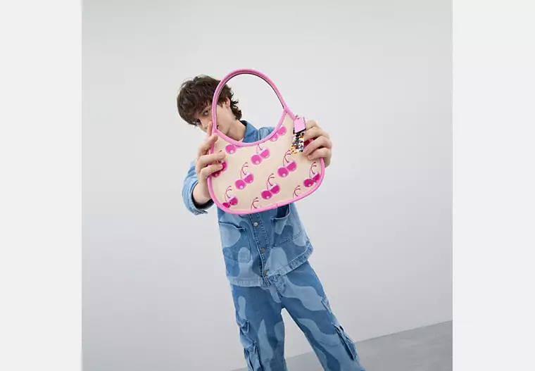 Leather cherry print bag