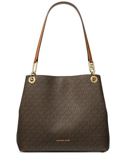 Michael Kensington Large Logo Shoulder Tote In Brn,acorn