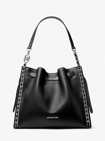Mina Large Chain Shoulder Bag - BLACK