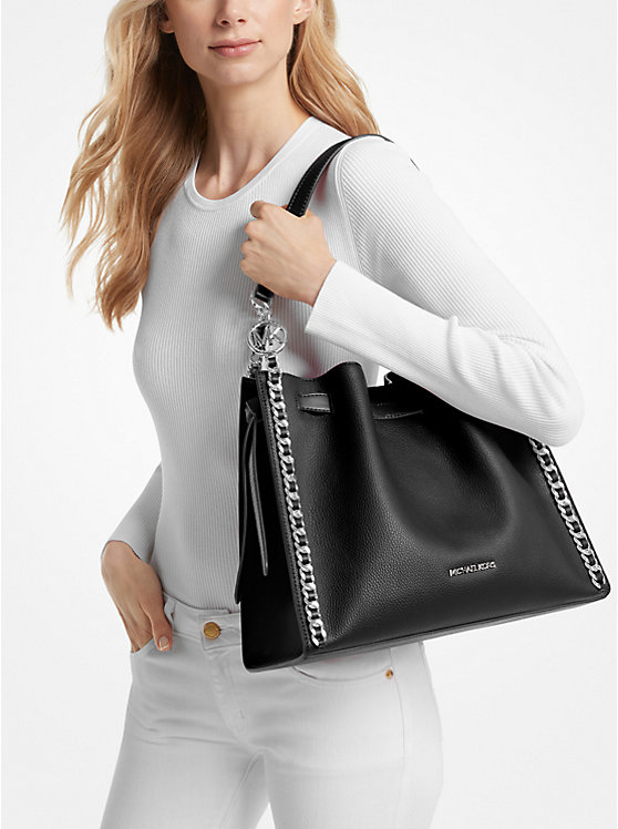 Mina Large Chain Shoulder Bag - BLACK
