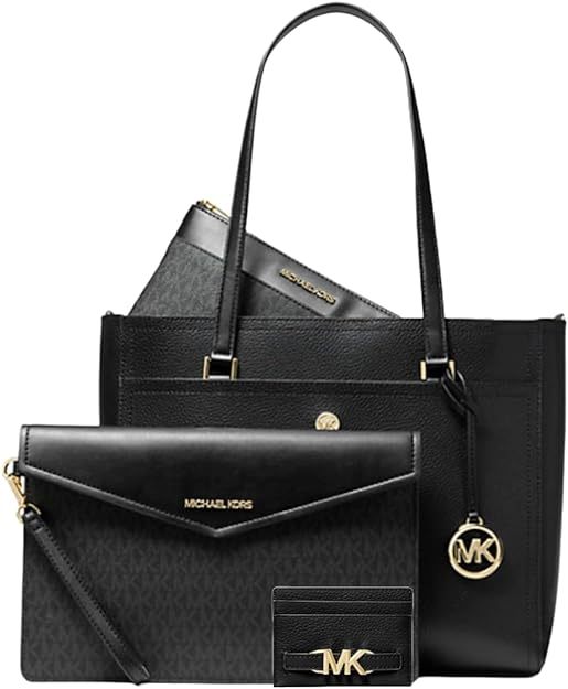 Michaethtl Michael Kors Maisie Large Pebbled Leather 4 in 1 Tote for Women Bundle -Signature Black