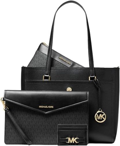Michaethtl Michael Kors Maisie Large Pebbled Leather 4 in 1 Tote for Women Bundle -Signature Black