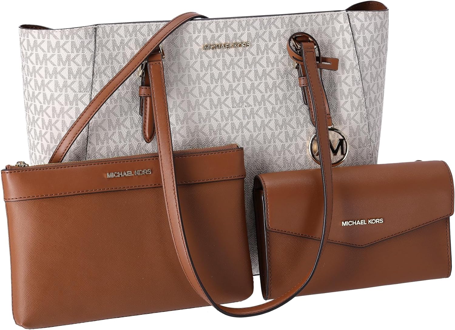 Michthtael Kors Charlotte Large 3-in-1 Tote Crossbody Handbag Leather