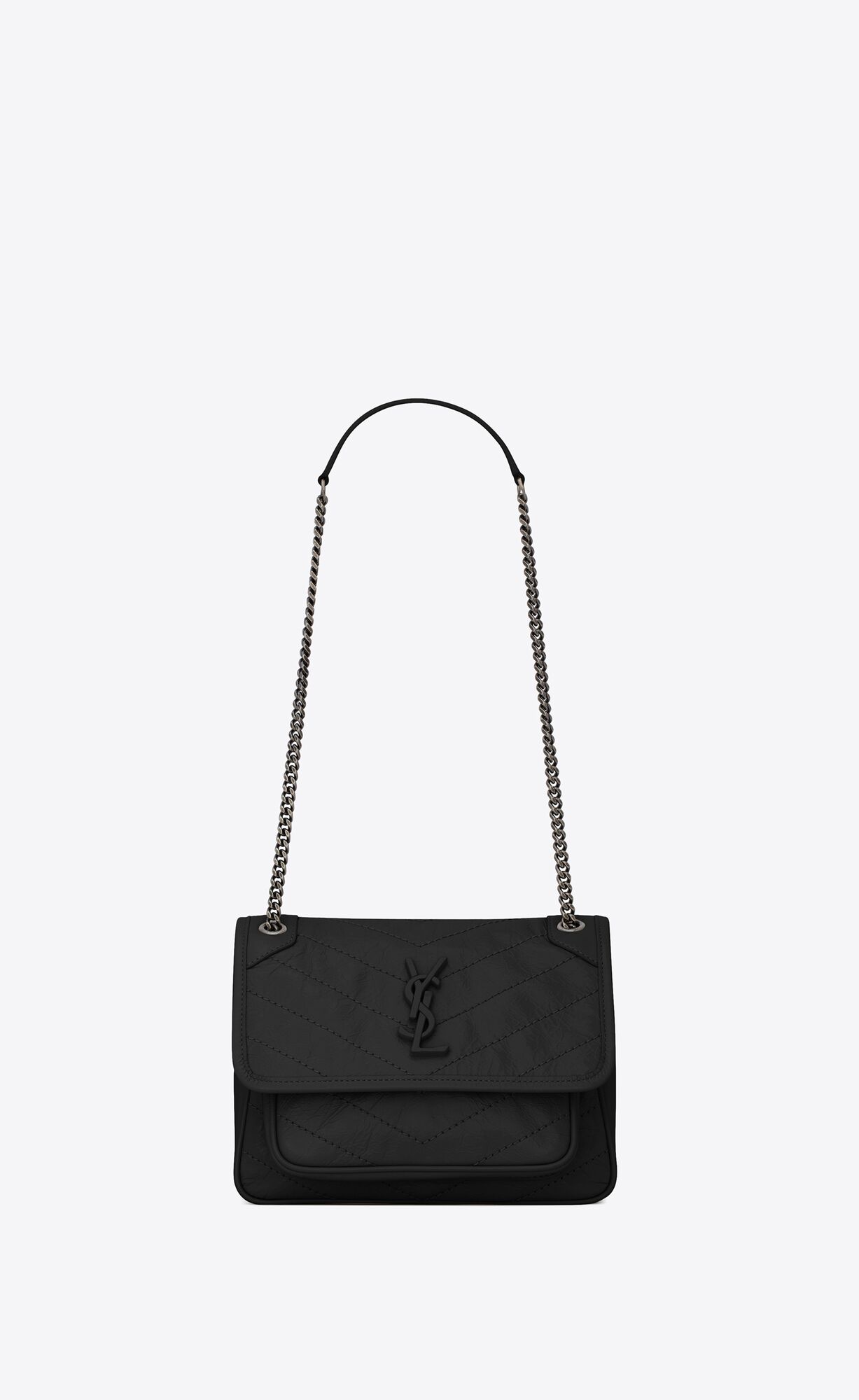 NIKI BABY CHAIN BAG IN CRINKLED VINTAGE LEATHER-BLACK