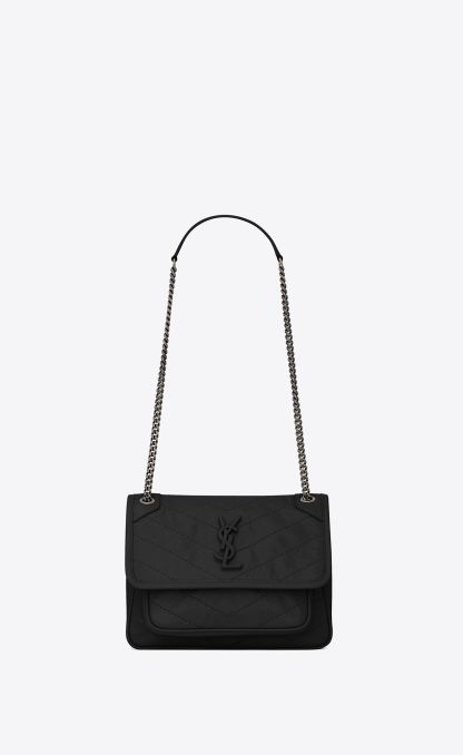 NIKI BABY CHAIN BAG IN CRINKLED VINTAGE LEATHER-BLACK