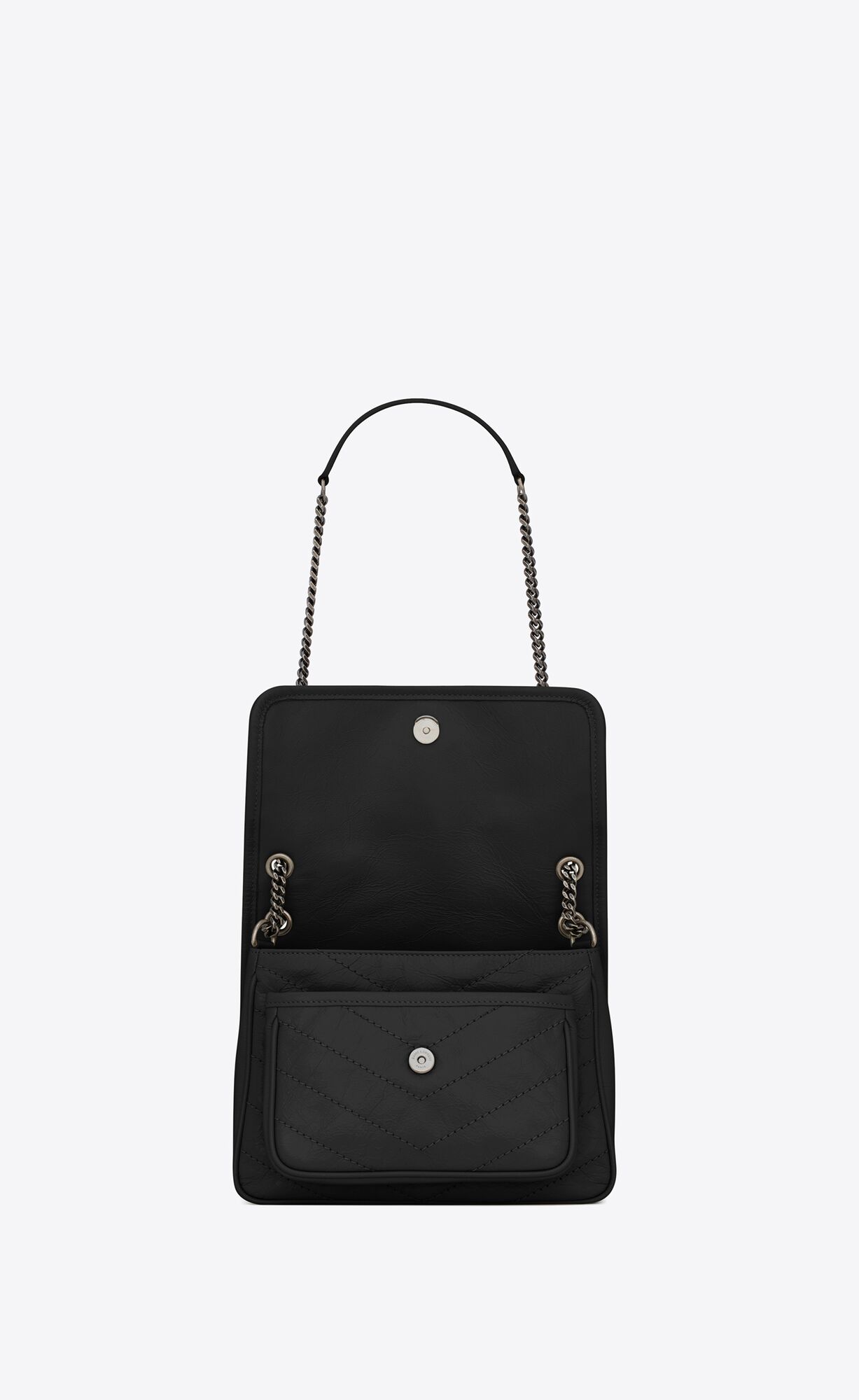 NIKI BABY CHAIN BAG IN CRINKLED VINTAGE LEATHER-BLACK