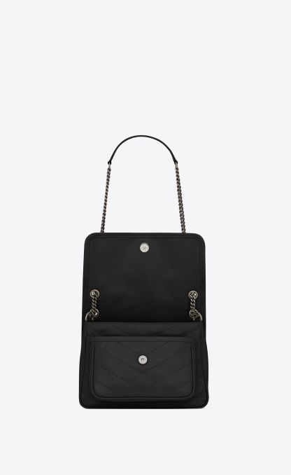 NIKI BABY CHAIN BAG IN CRINKLED VINTAGE LEATHER-BLACK
