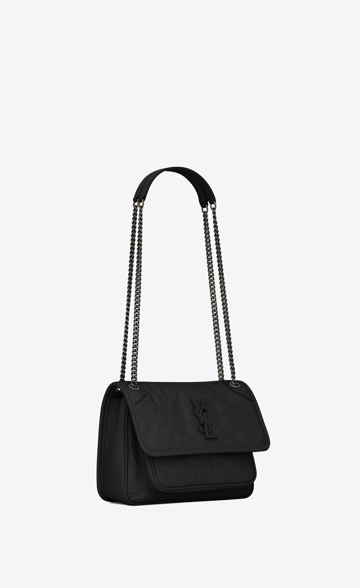 NIKI BABY CHAIN BAG IN CRINKLED VINTAGE LEATHER-BLACK